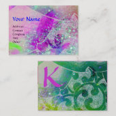 波モノグラム、明るい紫色の緑のピンク 名刺 (正面/裏面)