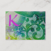 波モノグラム、明るい紫色の緑のピンク 名刺 (裏面)