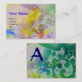 波モノグラム、明るい黄色の緑の青い紫 名刺 (正面/裏面)