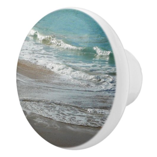 波ラッピング上のビーチターコイズブルー海 セラミックノブ (右)