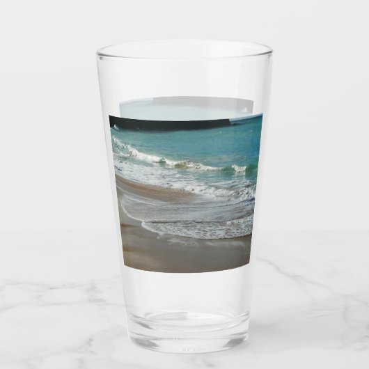 波ラッピング上のビーチターコイズブルー海 タンブラーグラス (裏面)