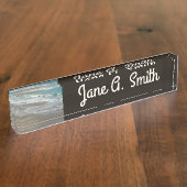 波ラッピング上のビーチターコイズブルー海 デスクネームプレート (側面)