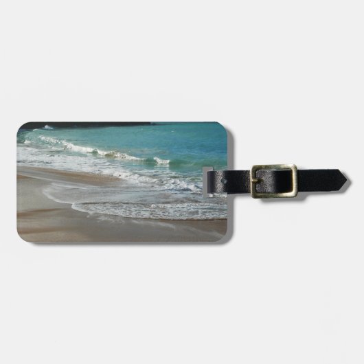 波ラッピング上のビーチターコイズブルー海 ラゲッジタグ (正面横)