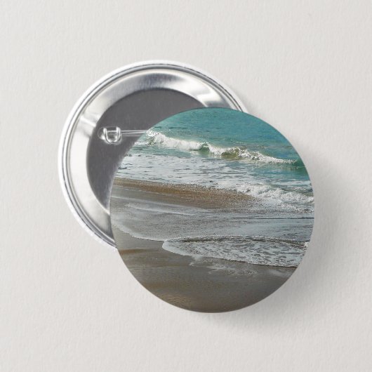 波ラッピング上のビーチターコイズブルー海 缶バッジ (正面&裏面)