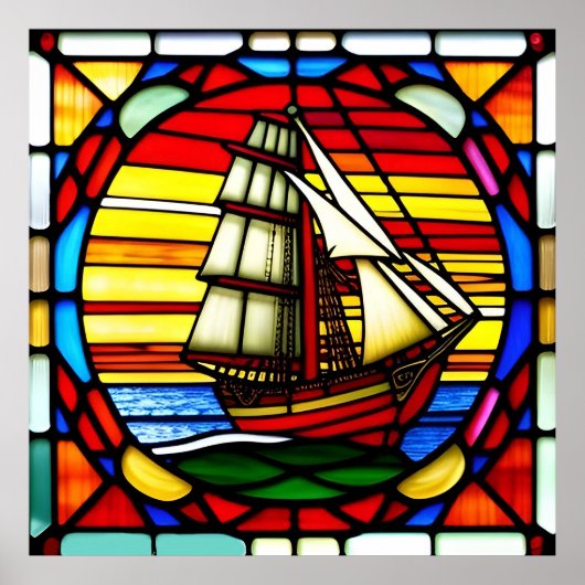 波上の帆船 ポスター (正面)