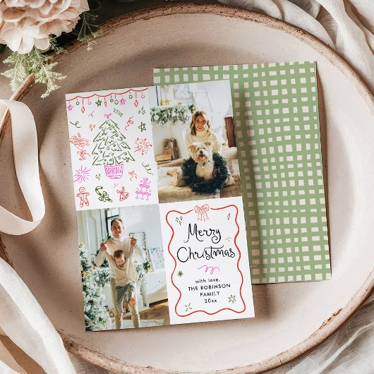 波予測できなの枠手描きメリークリスマスフォト シーズンカード