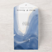 波付き水色ビーチ結婚の オールインワン招待状 (外側)