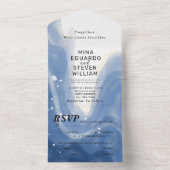 波付き水色ビーチ結婚の オールインワン招待状 (内側)