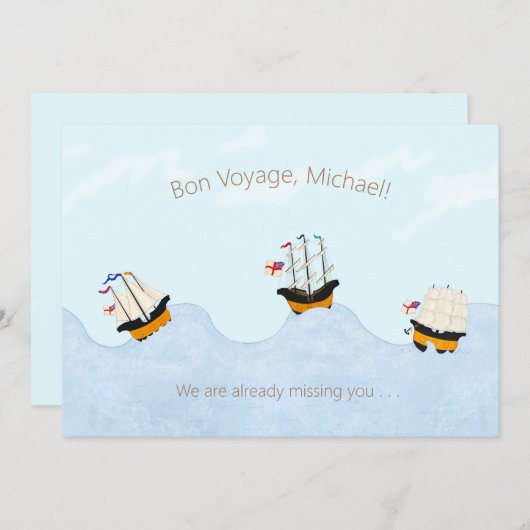 波動の海を航行する3隻の船（オーダーメイド） ノートカード (正面/裏面)