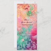 波動、輝く青緑ピンクゴールドのスパークル 招待状 (裏面)