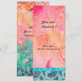 波動、輝く青緑ピンクゴールドのスパークル 招待状 (正面/裏面)