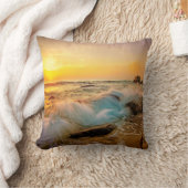 波及び石の日没の海景 クッション (ブランケット)