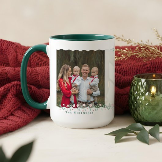 波型エレガント家族写真コラージュ記念フローラ マグカップ