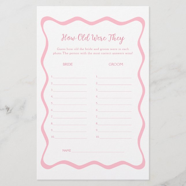 波型ピンクブライダルシャワー年齢ゲームを推測 (正面)