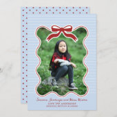 波型フレームボウPinstriedホリデーカードクリスマス シーズンカード (正面/裏面)