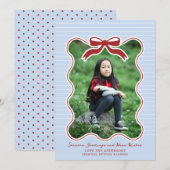 波型フレームボウPinstriedホリデーカードクリスマス シーズンカード (正面/裏面)