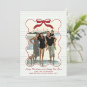 波型フレームボウPinstriedホリデーカードクリスマス シーズンカード (スタンド正面)