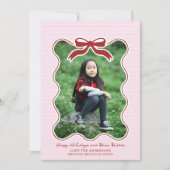 波型フレームボウPinstriedホリデーカードクリスマス シーズンカード (正面)