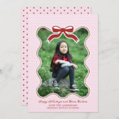 波型フレームボウPinstriedホリデーカードクリスマス シーズンカード (正面/裏面)