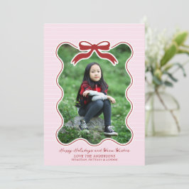 波型フレームボウPinstriedホリデーカードクリスマス シーズンカード