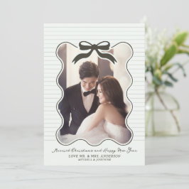 波型フレームボウPinstriedホリデーカードクリスマス シーズンカード