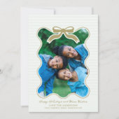 波型フレームボウPinstriedホリデーカードクリスマス シーズンカード (正面)