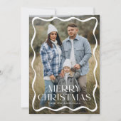 波型モダンフレームメリークリスマス3写真 シーズンカード (正面)