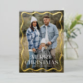 波型モダンフレームメリークリスマス3写真 箔シーズンカード (立ち正面)