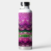 波形お洒落ピンク緑グリッターモノグラム ウォーターボトル (右面)