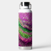 波形お洒落ピンク緑グリッターモノグラム ウォーターボトル (背面)