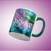 波形お洒落ピンク緑グリッターモノグラム マグカップ