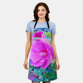 波形のエレガント青い葉を持つピンクのハイビスカス エプロン