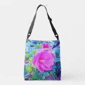 波形のエレガント青い葉を持つピンクのハイビスカス クロスボディバッグ (裏面)
