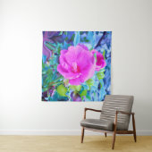 波形のエレガント青い葉を持つピンクのハイビスカス タペストリー (インサイチュ(横))