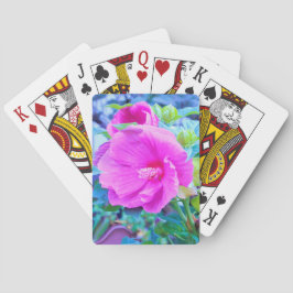 波形のエレガント青い葉を持つピンクのハイビスカス トランプ