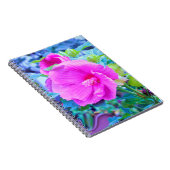 波形のエレガント青い葉を持つピンクのハイビスカス ノートブック (右側)