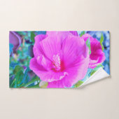 波形のエレガント青い葉を持つピンクのハイビスカス ハンドタオル (ハンドタオル)