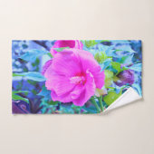 波形のエレガント青い葉を持つピンクのハイビスカス バスタオルセット (ハンドタオル)