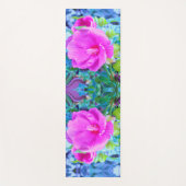 波形のエレガント青い葉を持つピンクのハイビスカス ヨガマット (正面)