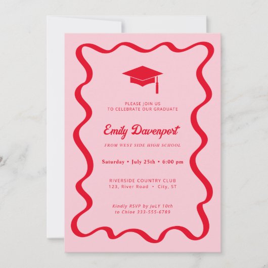 波形の卒業式招待状の写真の背面 招待状 (正面)