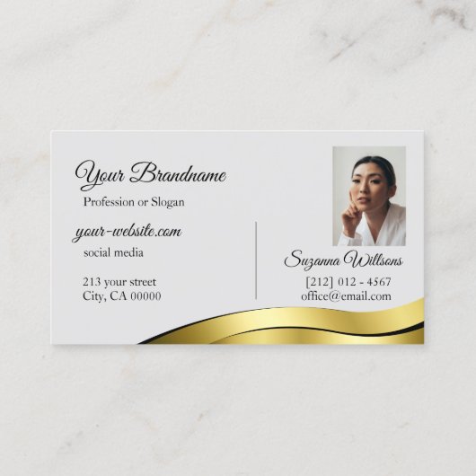 波形の金ゴールドデコールオンライトグレーとフォトクラス 名刺 (裏面)