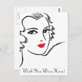 波形の髪と赤い唇 ポストカード (正面/裏面)