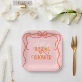 波形はっきりしたフレームボーピンクオレンジブライダルシャワー ペーパープレート