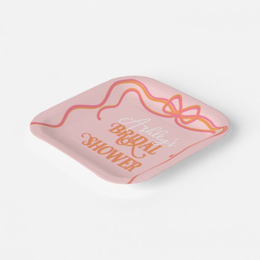 波形はっきりしたフレームボーピンクオレンジブライダルシャワー ペーパープレート (傾斜あり)