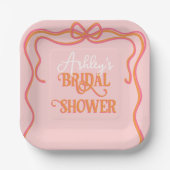 波形はっきりしたフレームボーピンクオレンジブライダルシャワー ペーパープレート (正面)