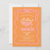 波形はっきりしたフレームボーピンクオレンジブライダルシャワー 招待状 (正面)