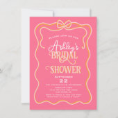 波形はっきりしたフレームボーピンクオレンジブライダルシャワー 招待状 (正面)