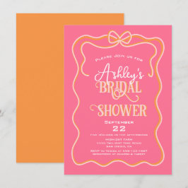 波形はっきりしたフレームボーピンクオレンジブライダルシャワー 招待状
