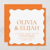 波形オレンジモダンタイポグラフィ結婚の 招待状 (正面/裏面)