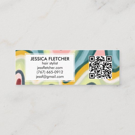 波形カラフルストライプミニマルクールQRコード スキニー名刺 (裏面)